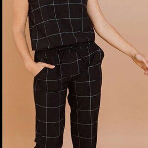 Albion Jumpsuit - Black Windowpane, Cap Sleeve, Small
